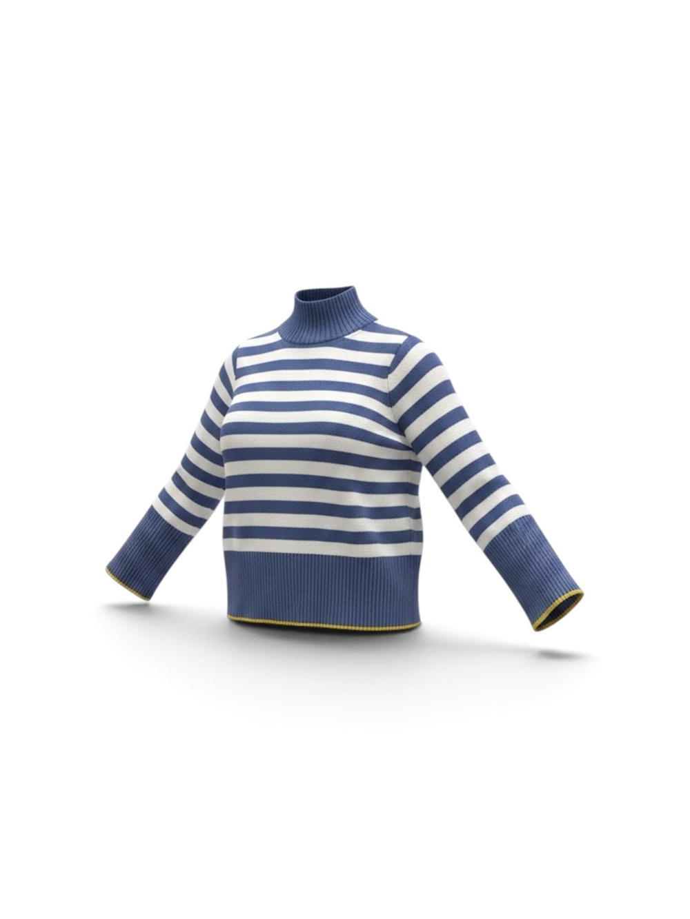Free Assembly Women’s Blue and White Striped Turtleneck Sweater with Yellow Trim